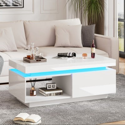 High Glossy LED Coffee Table With Drawer Storage, For Living Room
