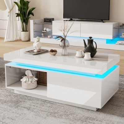 High Glossy LED Coffee Table With Drawer Storage, For Living Room
