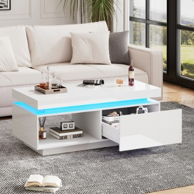 High Glossy LED Coffee Table With Drawer Storage, For Living Room