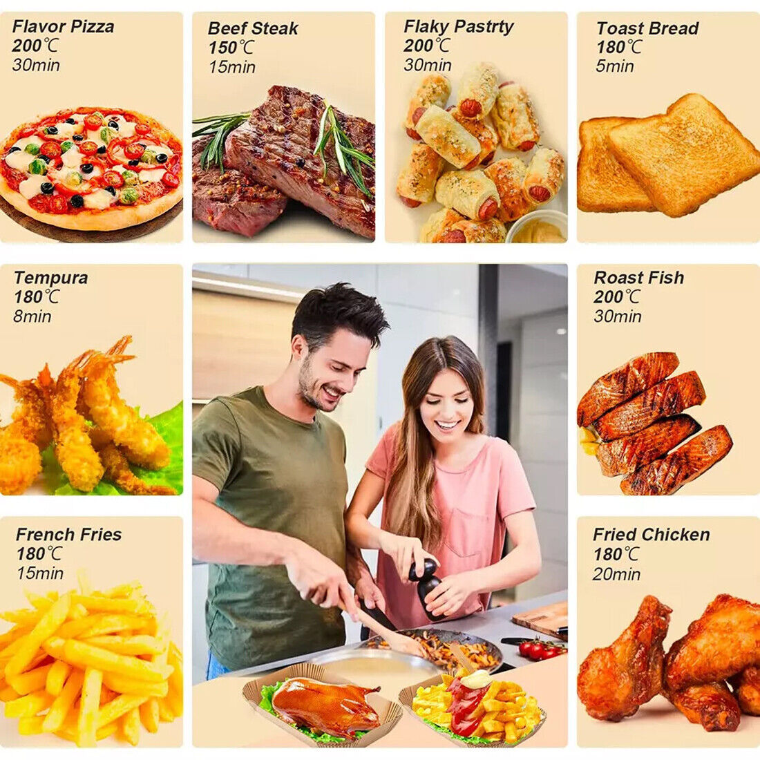 300pcs Organic Air Fryer Liners Food Types