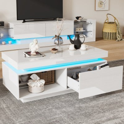 High Glossy LED Coffee Table With Drawer Storage, For Living Room