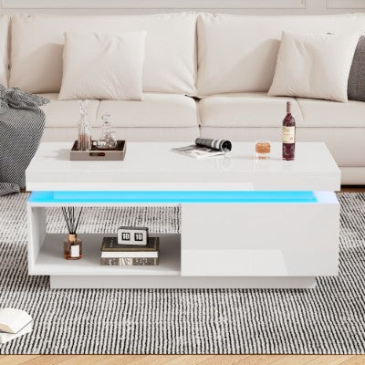 High Glossy LED Coffee Table With Drawer Storage, For Living Room