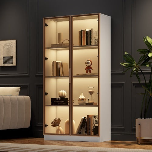 Clear Display Case For Figures, With Tempered Glass Door White