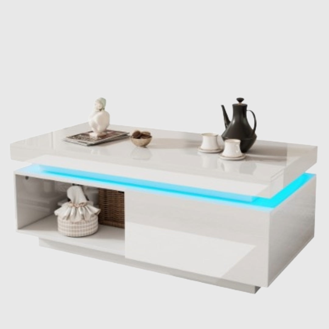 High Glossy LED Coffee Table With Drawer Storage, For Living Room