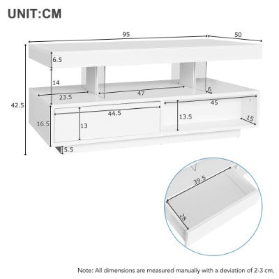 Led Gloss Coffee Table With 2 Drawer Storage