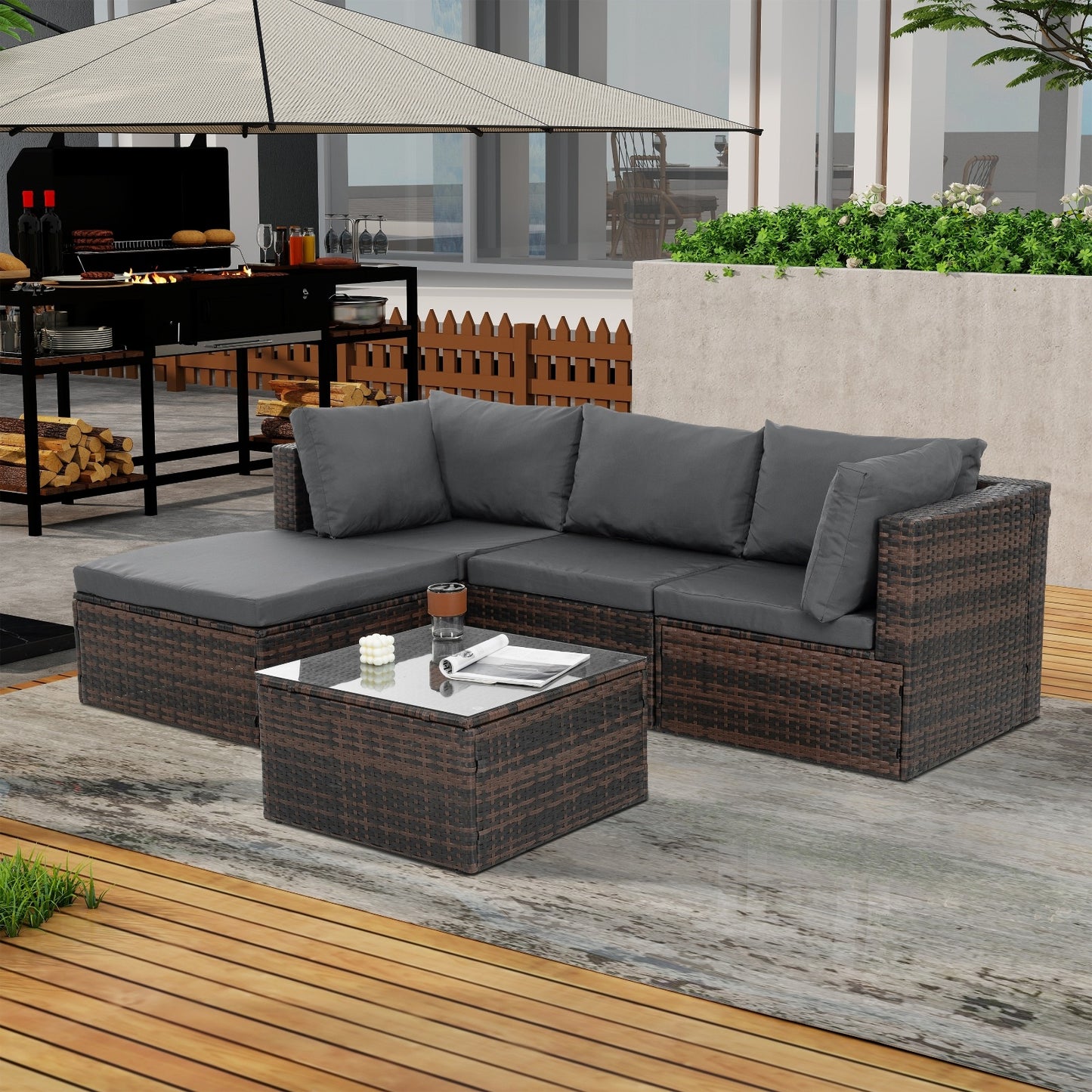 5 Set Wicker Outdoor Furniture With Temper
