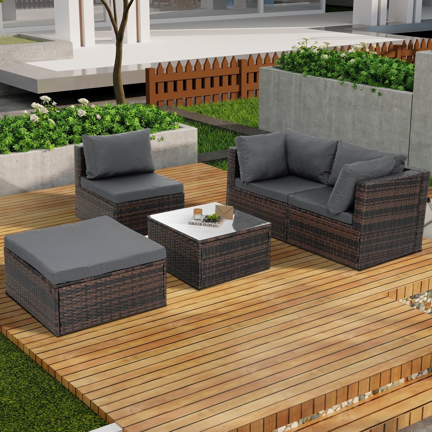5 Set Wicker Outdoor Furniture With Temper