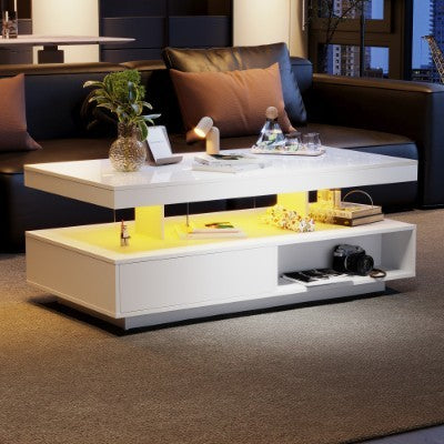 Led Gloss Coffee Table With 2 Drawer Storage