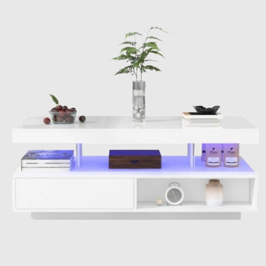 Led Gloss Coffee Table With 2 Drawer Storage