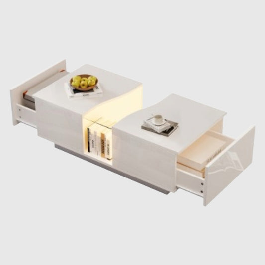 Led Gloss Coffee Table With 2 Drawer Storage, Unique Shape